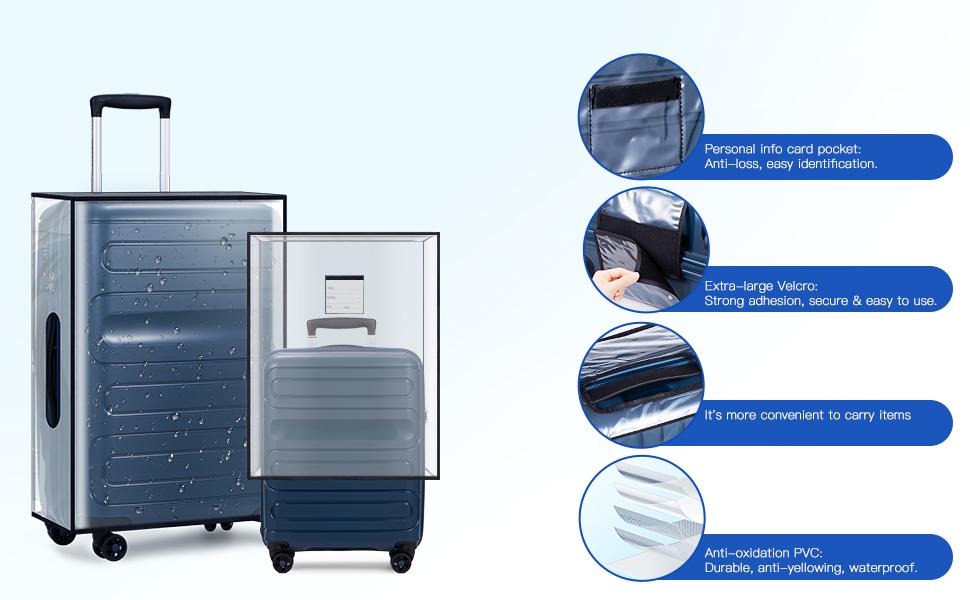 3PCS Clear PVC Luggage Cover Set – Waterproof Suitcase Protectors with Tag Pocket for 20" 24" 28" 3PCS Clear PVC Luggage Cover Set – Waterproof Suitcase Protectors with Tag Pocket for 20" 24" 28"