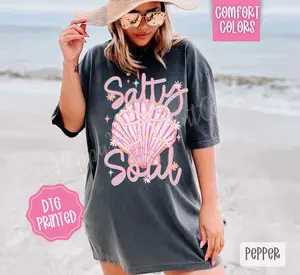 Salty Soul Comfort Colors Tshirt, Cute Summer Tee, Girly Beach Shirt