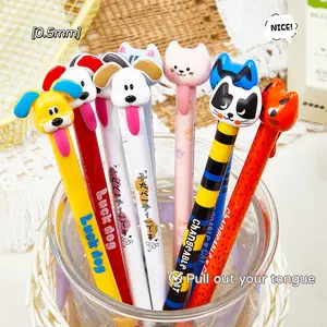 4pcs Animal Cat Dog Theme Gel Pens, Cute Pen, 0.5mm Fine Tip, Ink, Fun Tongue Out Design, Quick Dry, Office Supplies, Party Gifts