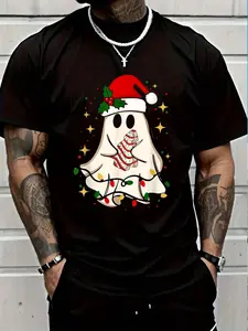 100% Cotton Cute Ghost Lights Tree Cake Merry Christmas Funny Xmas T-Shirt Women's Men's Graphic Tee Crew Neck summer vacation Tops