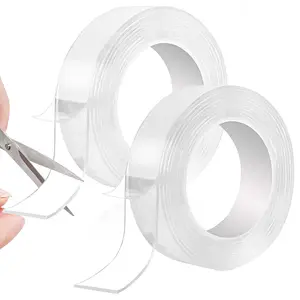 2-Piece Super Strong Dual-Sided Tape, Reusable Durable Nano Adhesive Tape, Safe No Residue, Ideal for Home Kitchen Office Vehicle, Invisible Adhesive