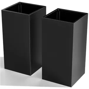 Tall Metal Cube Planter for Outdoor Plants 15" L x 15" W x 30" H 2 Pack, Heavy Duty Steel Planter Box with Removable Insert Shelf, Rectangular Planters for Porch, Garden, Yard, Hotel