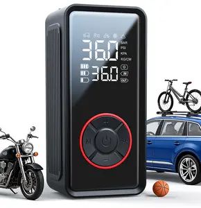 Portable Cordless Air Compressor Tire Inflator, Black Wireless Tire Pump with LED Light, Digital Pressure Gauge and Preset Modes, Fast Inflation for Car Tires, Bikes, Motorcycles and Balls, Compact Rechargeable Air Pump for Travel and Home