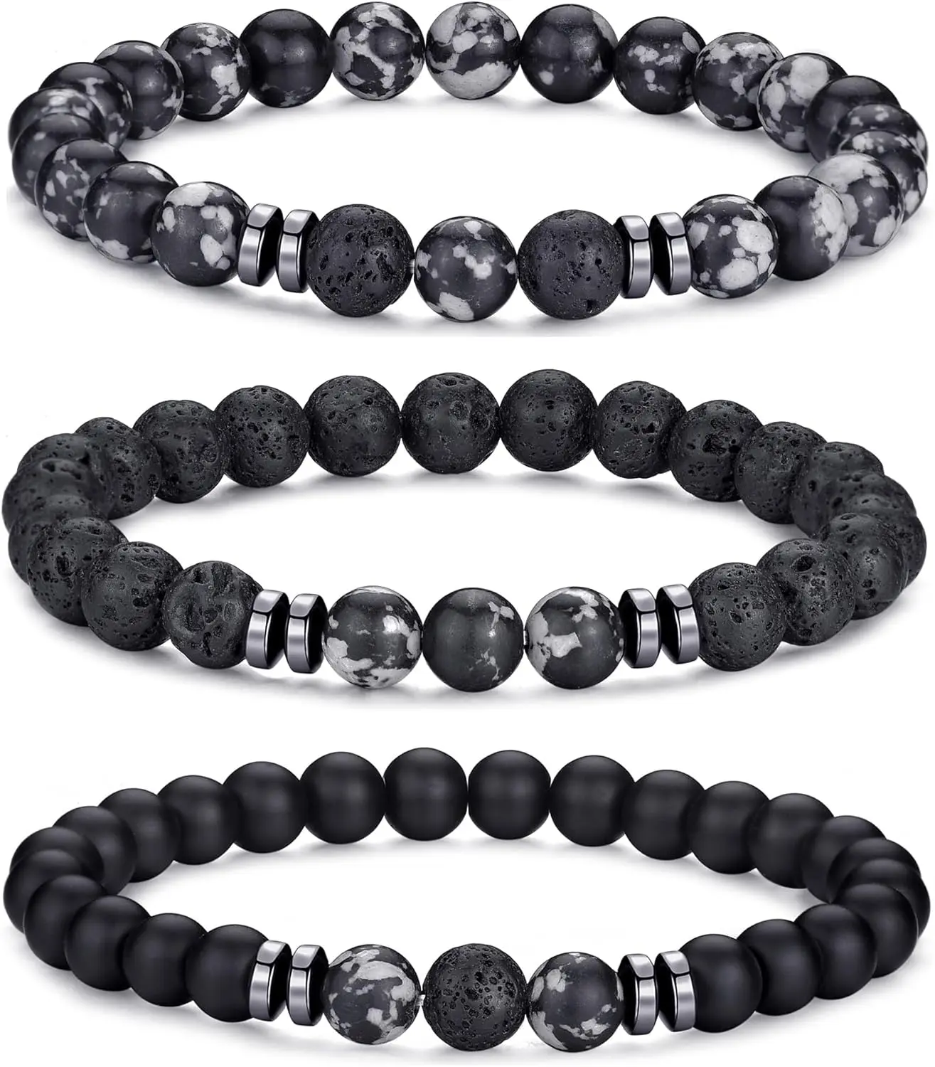 3,black,gray,lava rock bracelet