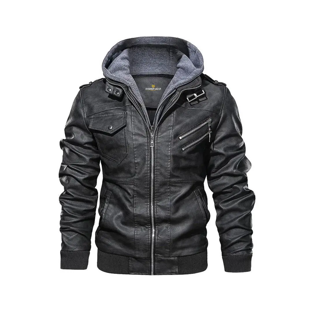 Black Salvador Leather Jacket - Premium PU Leather with Detachable Hoodie | Waterproof & Durable
