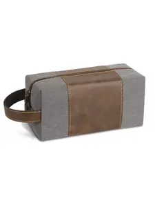 Men's Large Capacity Wash Bag, Portable Handheld Makeup Bag, Vintage Canvas Waterproof PU Leather, Durable Travel Organizer