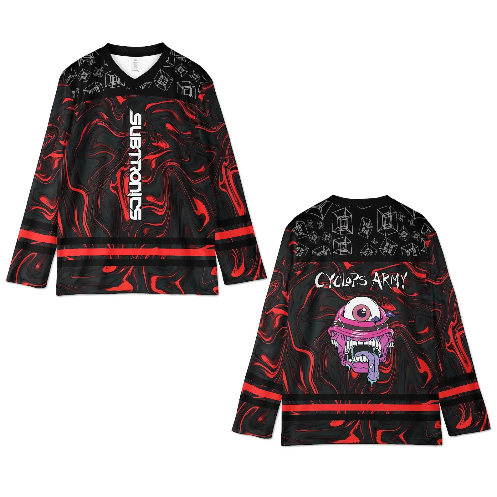 Subtronics Rave Jersey, Cyclops Army Hockey Shirt, Dark Trippy Outfit