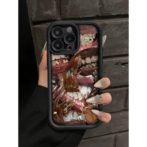 Brighten Up Your Compatible With IPhone With A Golden Teeth Pattern Simple Thickened Anti-Fall Phone Case Compatible With IPhone 17/16/11/12/13/14/15/15pro/15 Plus/15 Promax/7plus/8plus/X/Xs Max/Xr/11pro/12pro/13pro/14pro/12mini/13mini/11promax/12promax.