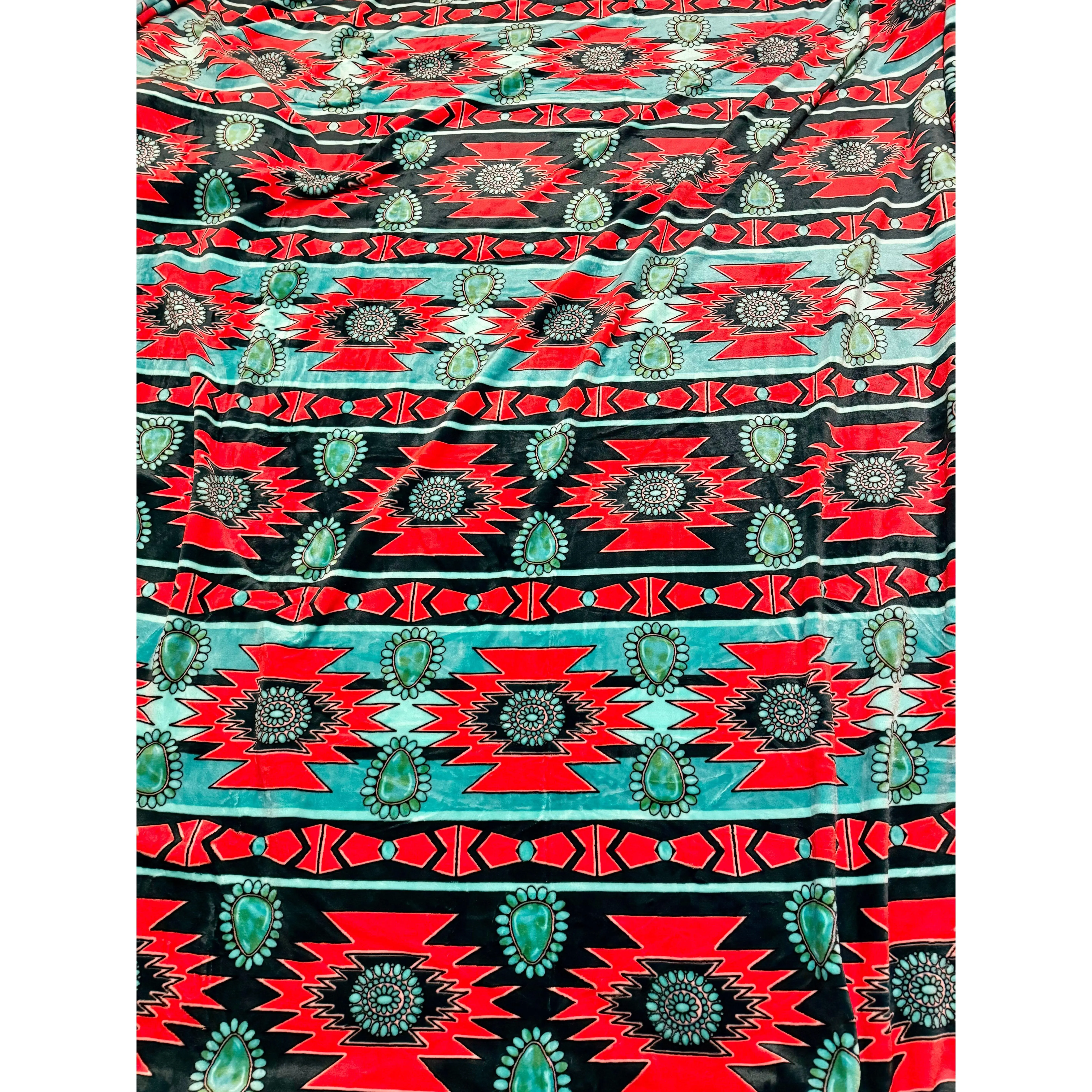 Red / Turquoise Aztec Super Plush King Blanket