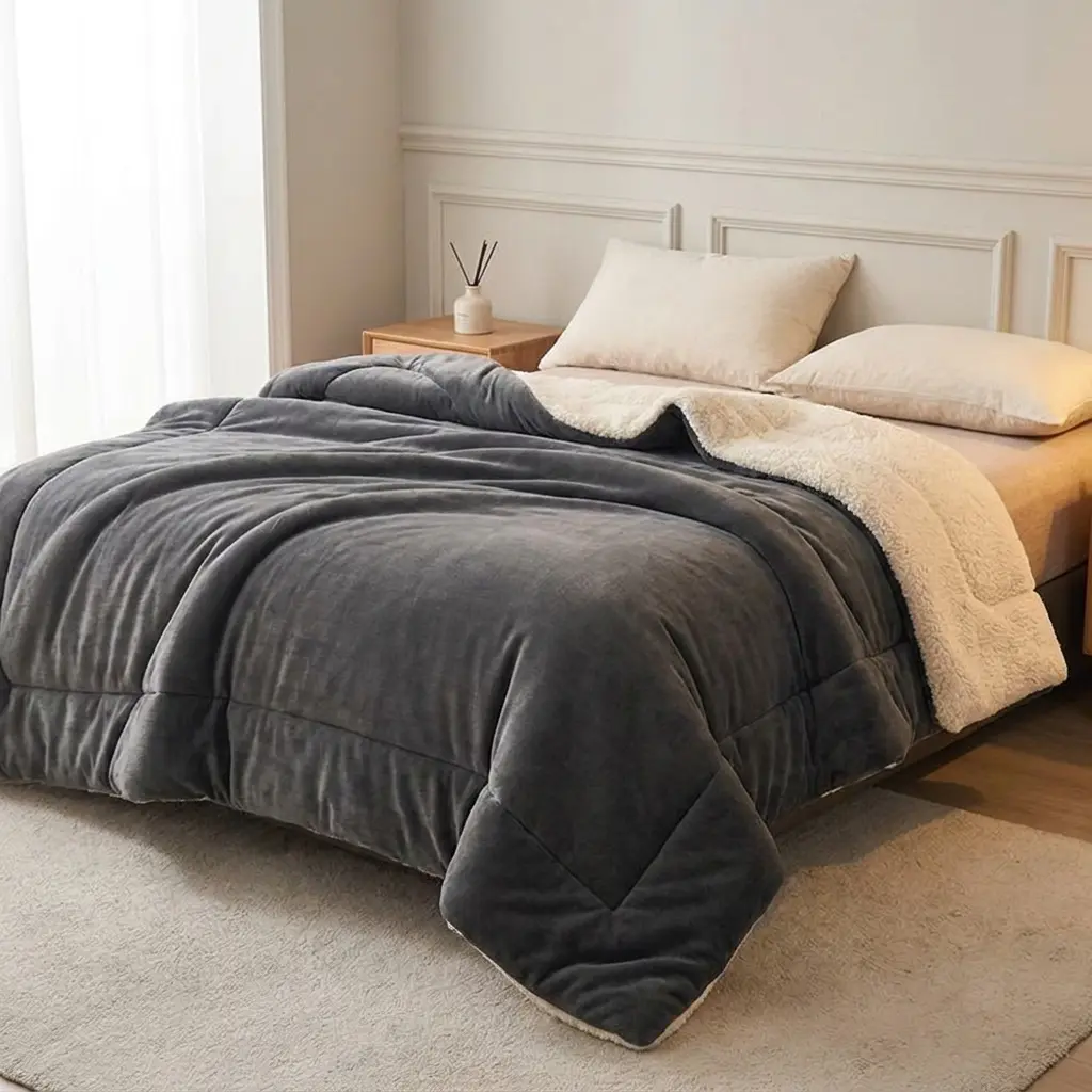 Premium Flannel-Sherpa Soft Throw Blanket - 200*230cm Thick Plush Solid Color Home Textile, Breathable, Durable, Windproof, Easy Machine-Washable, Cozy Aesthetic Fluffy Home Use for Sofa, Vintage Decor Flannel Throw Blankets