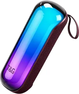 T&G384mini Bluetooth Speaker RGB Lights, 15W Loud Stereo Sound, IPX4 Waterproof Shower Speaker, 24H Battery Portable for Outdoor Party Beach Pool