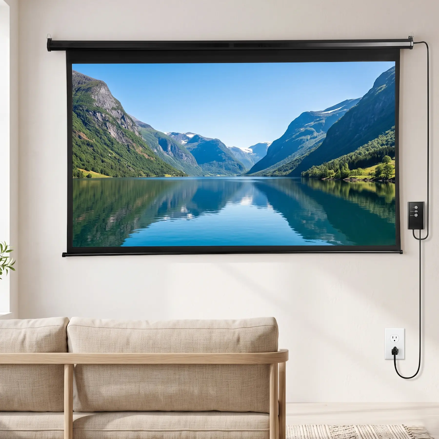 Segawe 92 Inch Motorized Projector Screen 16:9 HD, Electric Auto Projection Screen with Remote Control, Dual Wall & Ceiling Mount, Wrinkle-Free White Screen for Home Theater, Office, Gaming