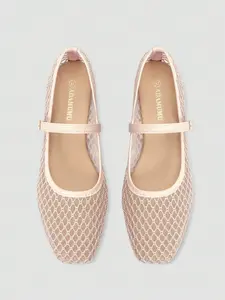 Women's Mesh Breathable Ballet Mary Jane Flats, Square Toe, Metal Buckle Strap, Comfortable Low Heel Shoes for Daily Commute, Walking Shoes, Netted Ballet Flats