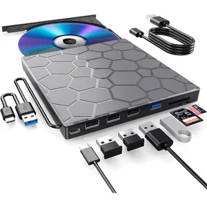 External CD/DVD Drive for Laptop, DVD Player for Laptop, 8 in 1 USB 3.0 Ultra-Slim Portable, CD Burner External Disk Drive Optical Compatible with Laptop Desktop Mac,Windows 11/10/8/7 Linux