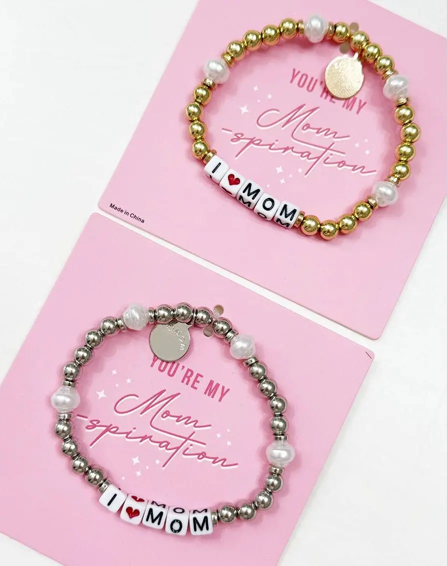 I Love Mom Stretch Beaded Bracelet