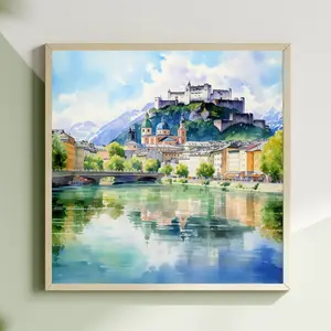 Hohensalzburg Castle - Salzburg, Austria - Watercolor Wall Art Print Artistic Nature Poster Artwork Decor Fairy Ornaments Room