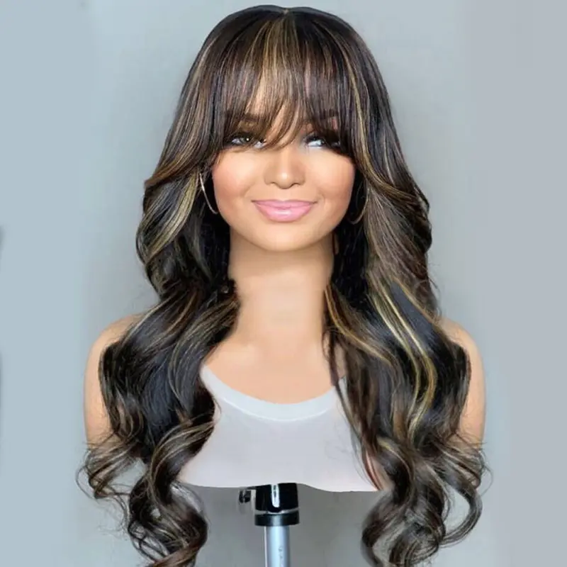 Jessie's Wig [Julia] 13X5 Highlight Honey Blonde Pre Cut Lace Front Wig With Bangs Black Color Brown Color  Human Hair Lace Front Wigs  #SummerWins #DealsForYouDays