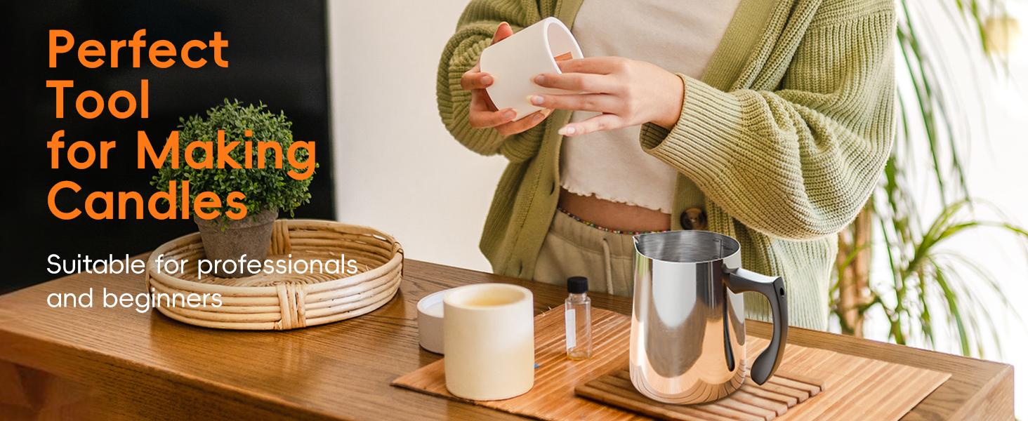 32 oz Stainless Steel Double Boiler Wax Melting Pitcher for Candle Making, Pour Pot with Heat Resistant Insulated Grip, Drip-Free Spout to Prevent Spills & Mess, Ounces