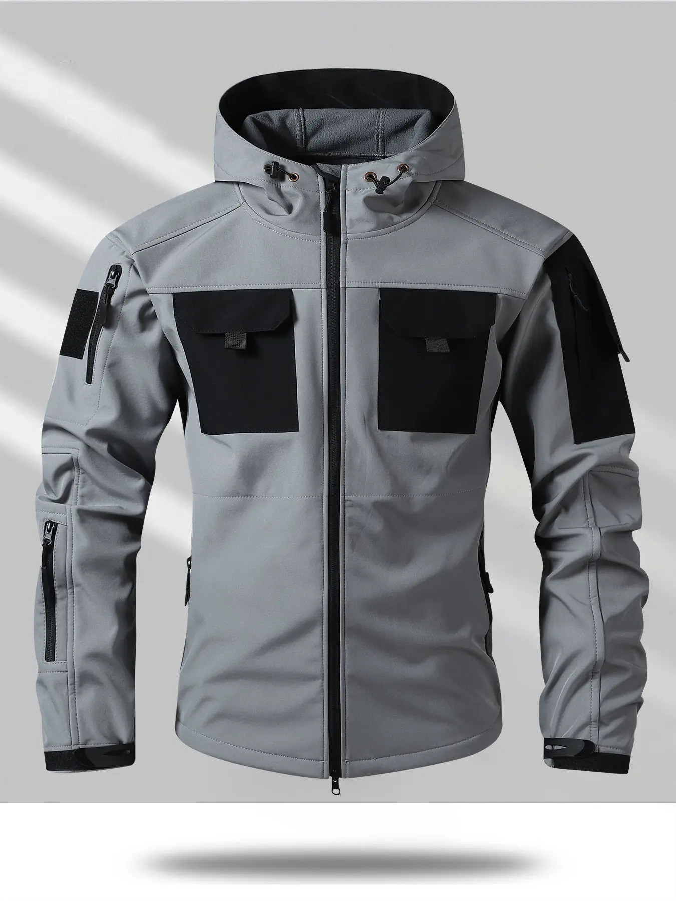 Outdoor Functional Hooded Jacket, Windproof Waterproof Softshell, Wear-Resistant Spring & Fall Hiking Coat, Multi-Pocket Design, Soft Shell Jackets, Athletic Outerwear, Sports Outerwear, Outdoor Outerwears