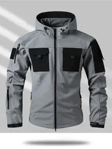 Outdoor Functional Hooded Jacket, Windproof Waterproof Softshell, Wear-Resistant Spring & Fall Hiking Coat, Multi-Pocket Design, Soft Shell Jackets