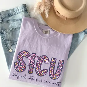 Comfort colors Sicu Nurse Shirt Critical Care Nurse Tee Nursing Medical Sicu Gift Spring Flower Surgical Intensive Care Unit Team Shirt CF Floral Plastic Surgery Nurse YFloraPlast