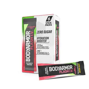 BODYARMOR Flash IV Electrolyte Packets, Strawberry Kiwi - Zero Sugar Drink Mix, Single Serve Packs, Coconut Water Powder (6 Count) Beverage Mixed