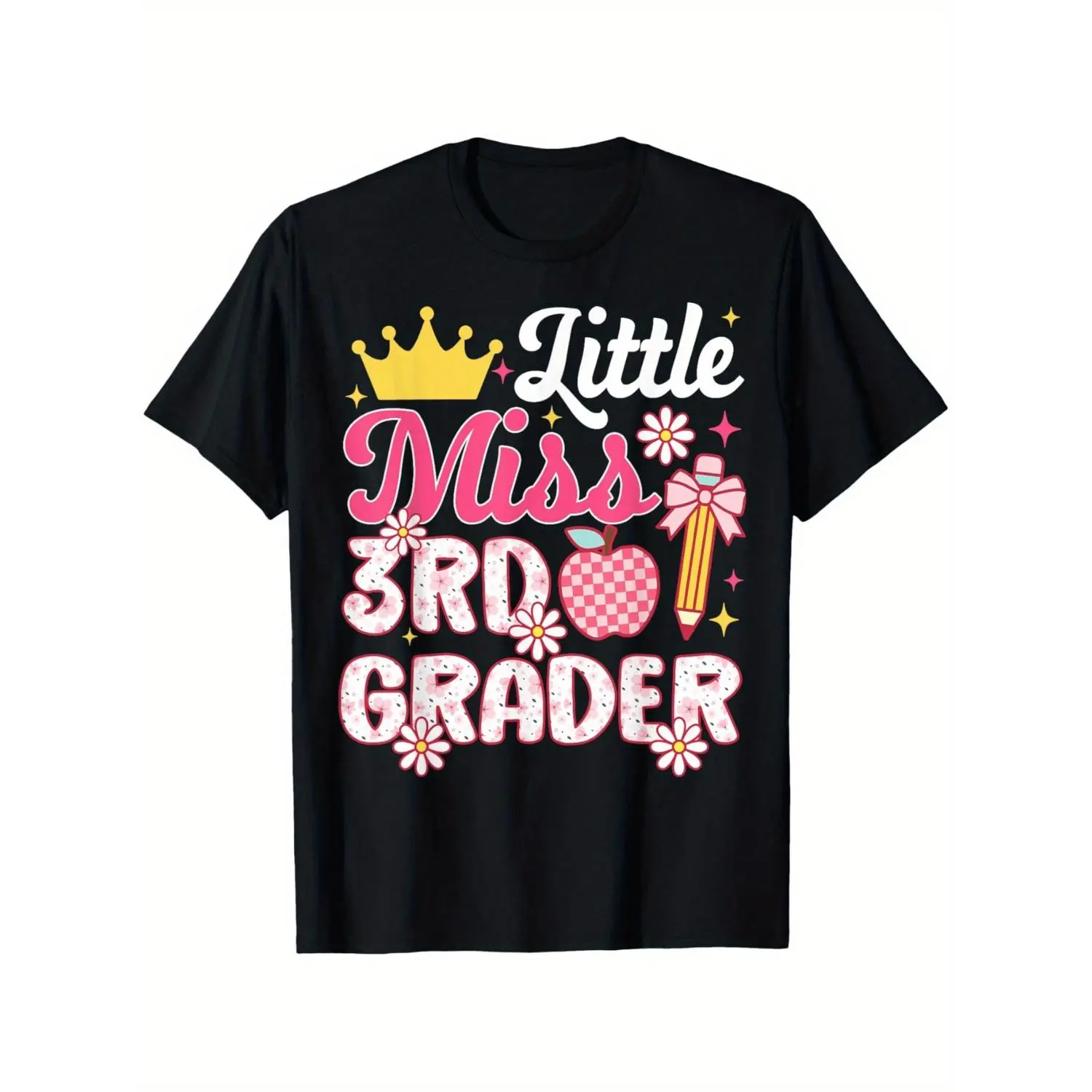 Little Miss 3rd Grader First Day Of School For Girls Boys Girls T-ShirtKids Boys Girls Trendy Cotton Tops Short Sleeve, Street Style Short Sleeve Tee, Comfort Tee, Casual Summer Tee, Must-have Fashionable Tee