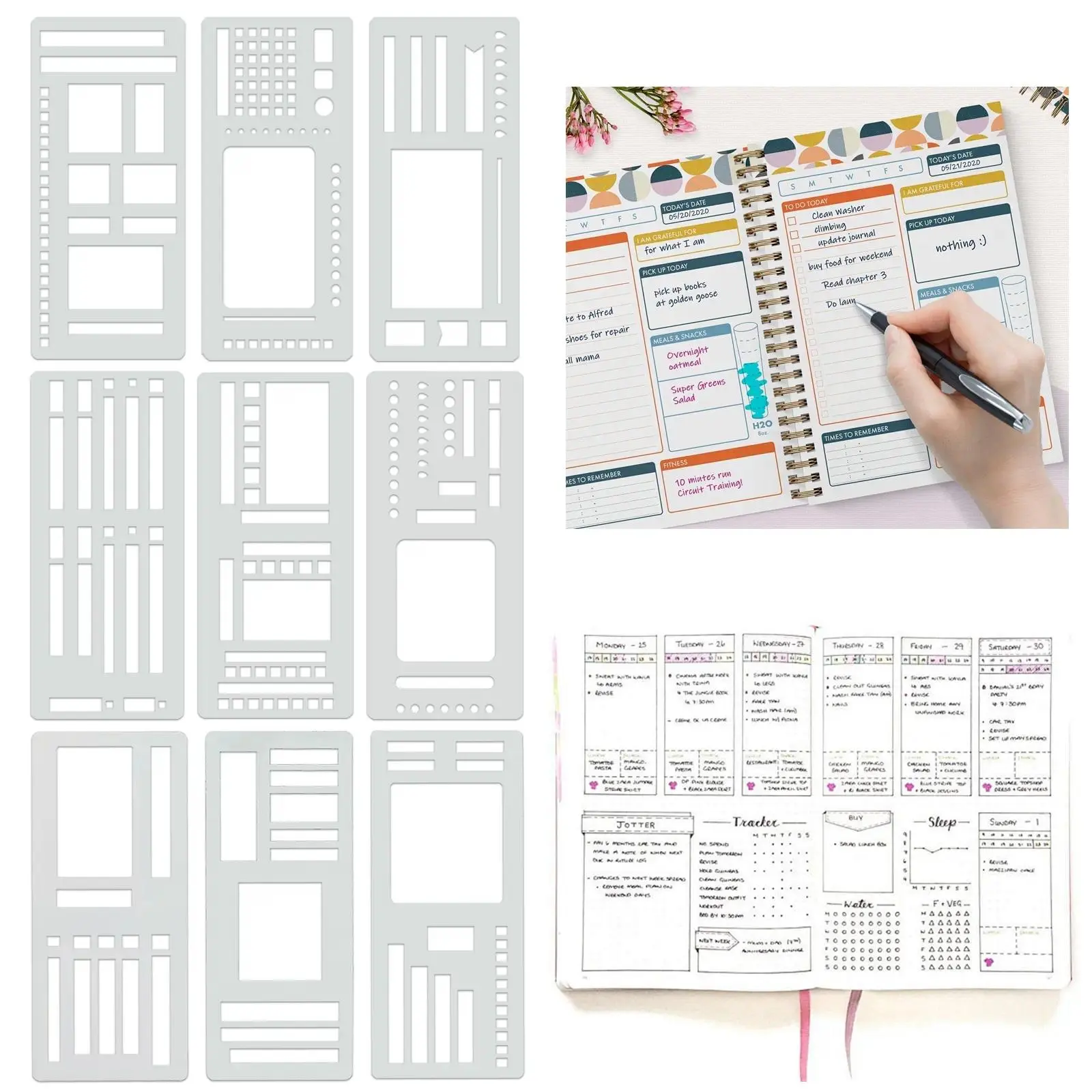 Handmade Flexible Record Template, 3-Pack Stencils Drafting Tools, Reusable Templates Planner Stencils for Journaling Checklists Boxes Lines & Daily Planning, Scrapbooking, Crafts