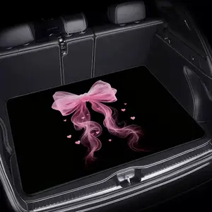 [Pink Bow Hearts Mat] Car Trunk Mat, 29.53x39.37inch 1pc, (PET) Material, Pink Bow & Hearts Design, Soft Romantic Style, Perfect for Car Interior Protection, Durable & Stylish Cargo Liner, Car Accessory