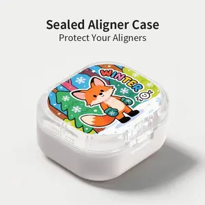 Cute Winter Fox with Gloves Print Aligner Case, Sealed Leak-Proof Orthodontic Retainer Box, Portable Dust-Proof Storage for Students Adults Travel