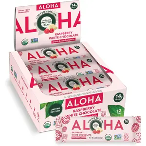ALOHA Protein Bars – Vegan, Low Sugar, Gluten Free, Low Carb 12 Count, Raspberry White Chocolate