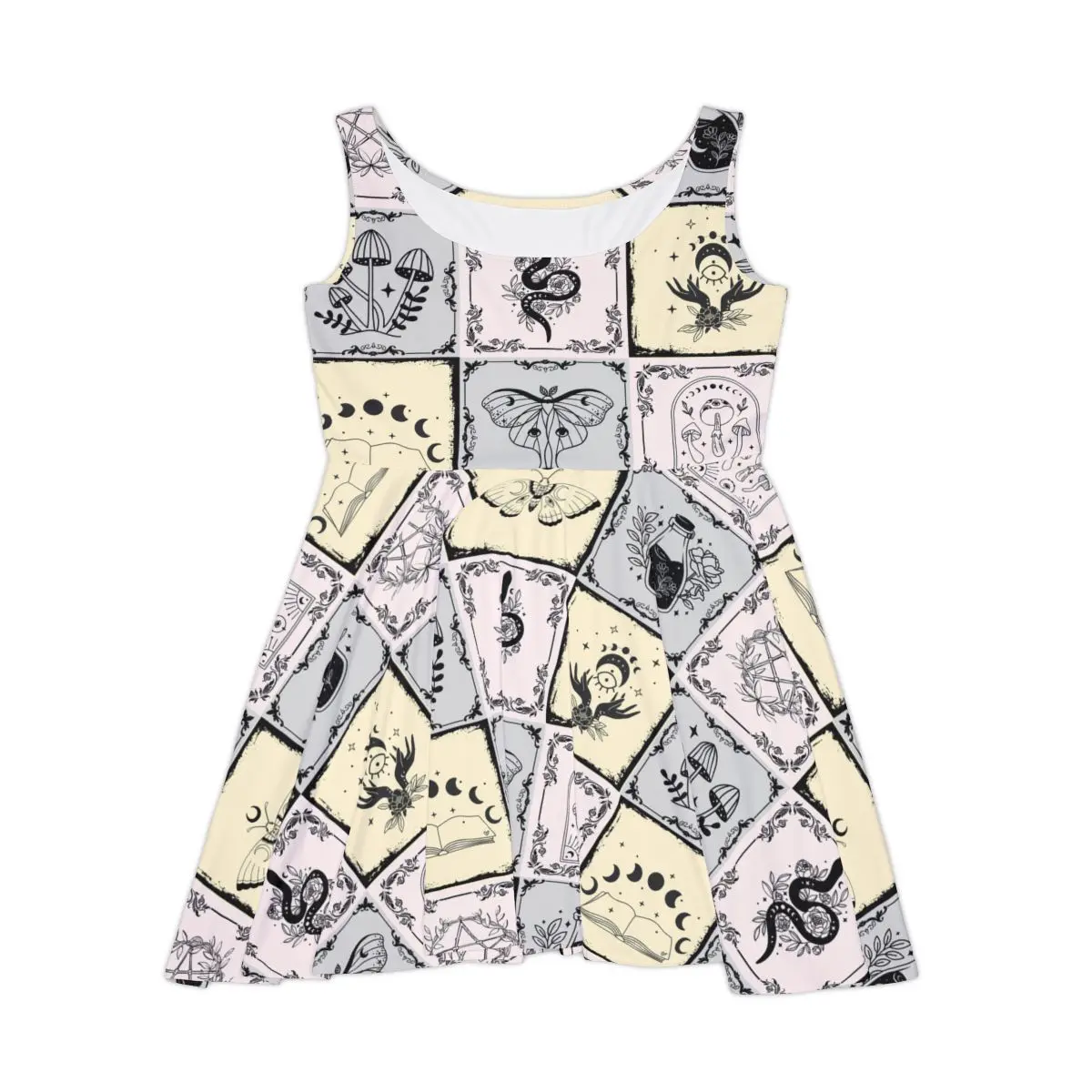 Whimsigoth Pastel Pattern Skater Dress Mystical Charm Meets Modern Fashion