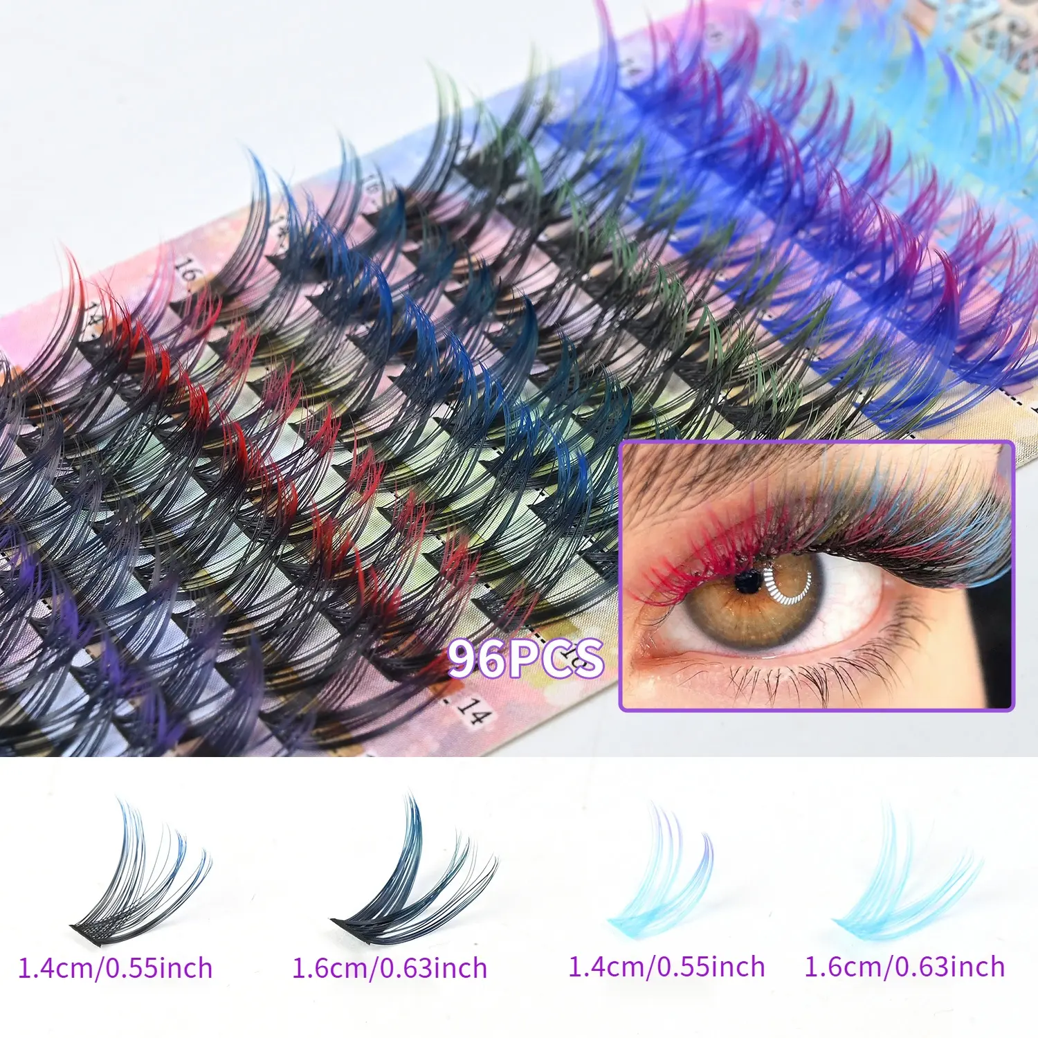 96 Pcs Multicolor Gradient Volumized False Eyelashes, Break Monotony, Ignite Your Eye Charm, Enhance Your Look Instantly, Perfect for Any Occasion, Eyelash Extension
