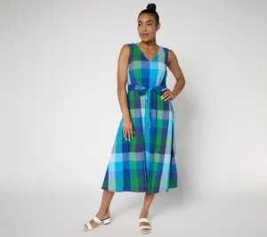 Isaac Mizrahi Live! Regular Madras Plaid Midi Dress with Self Belt
