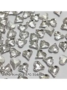 50pcs K9 Glass Heart-Shaped Rhinestones, Pointed Back Crystal Gems for DIY Nail Art, Jewelry Making & Fashion Accessories - Shiny White & Gray, Rhinestones for Crafts