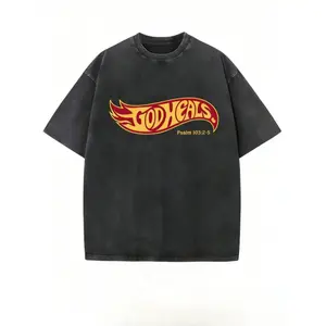 Father's Day Christian Graphic Tee, God Heals Vintage Washed Heavyweight Cotton T-Shirt, Y2K Faith Streetwear Shirt Gift