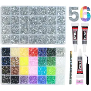 2 Boxes Rhinestones Bedazzling Kits with 3Pcs 10ml B7000 Jewelry Glue, Silver Clear & Multicolor Resin Flatback Gems for Bedazzle Art DIY Crafting Book Decor