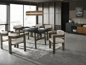 Acme Destin DN03075-7PC Walnut Finish Wood Sintered Stone Top Dining Table Set with 7 Pieces for Aesthetic and Unique Dining Experiences