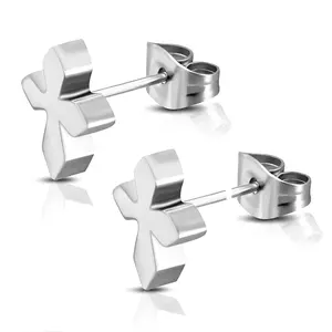Stainless Steel Medieval Biker Cross Stud Earrings