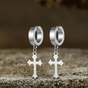 GTHIC Simple Fashionable Cross Design Ear Clips Stainless Steel Jewelry for Men Women Daily Wear