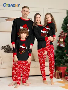 Christmas Family Pajama Set, Full Print 'ho Ho' & Christmas Hat, Comfortable Skin-Friendly Home Wear, Unisex Fit, Casual Style