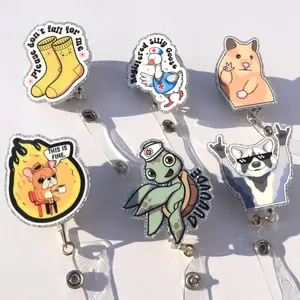6 Pcs Funny Acrylic Badge Holder for Adults - Nurse Waterproof Retractable with Alligator Clip Lightweight, Badge Reel for Key Keychain, Ideal for Coworkers Doctors, Ideal Gift