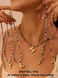 Women's Colorful Letter Necklace | "Bubble" Initial Necklace Jewelry | Hand-Beaded Necklace | Exquisite & Charming Beachy-Bohemian Style | Ideal Gift for Mother's Day, Back-to-School Season, or Teachers' Day