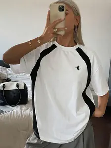 White Black Color Block Raglan Oversized Tee - 2026 Trending Retro Sporty Outfit, Soft Cotton Perfect for Daily & Commute