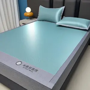 3pcs Summer Solid Color Bed Sheet Set, Ice Silk Cooling Mat Trio, Includes One Mattress Pad and Two Pillowcases, Comfortable Sleep Essentials