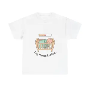 Men's Soft Ribbed Pastel Print Casual Cotton Human Baby Crib Illustration T-Shirt - Menswear Pregnancy Announcement Top