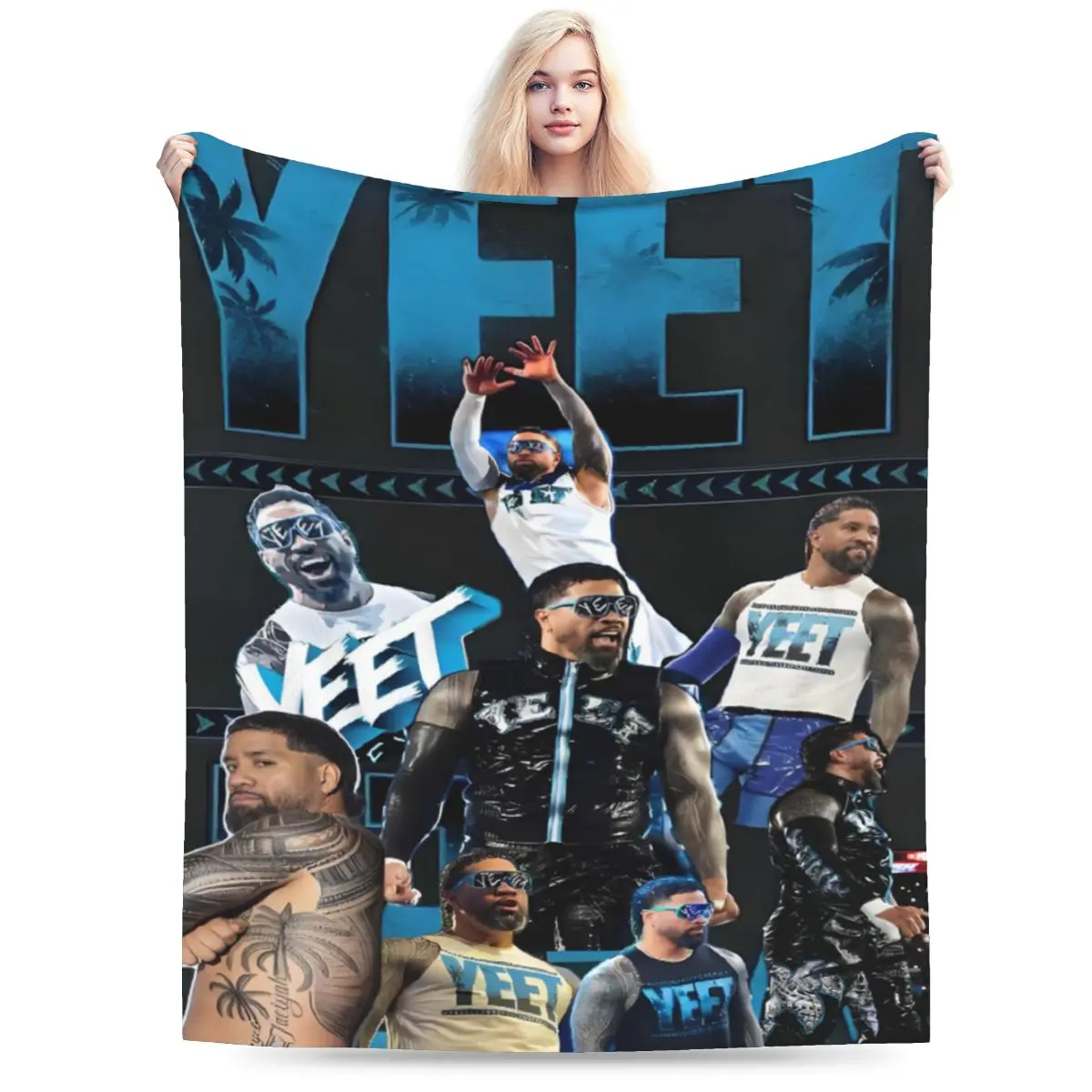 YEET Wrestling Fan Throw Blanket | Ultra Soft Lightweight Blanket | WWE Style Room Decor & Gift for Wrestling Lovers