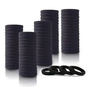 100PCS Hair Ties, Black Hair Ties for Women No Damage, Cotton Seamless Ponytail Holders for Thick Hair