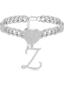 Gorgeous 1 Pc Silvery Dazzling Letter Z Ankle Bracelet Alloy Cursive Initial Cuban Link Anklet for Women Men Shining Rhinestones Jewelry Summer Beach Foot Jewelry