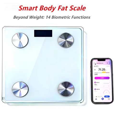 White Bluetooth Digital Weighing Scale - Multi-Function Smart Bathroom Scale with BMI Tracking, Subcutaneous Fat, Visceral Fat, Metabolic Age, Multiple Body Composition Measurements, Smartphone App Sync, Healthcare Christmas Home Supply Gift Idea